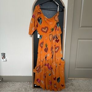 Farm Rio Yellow Hearts One Shoulder Dress